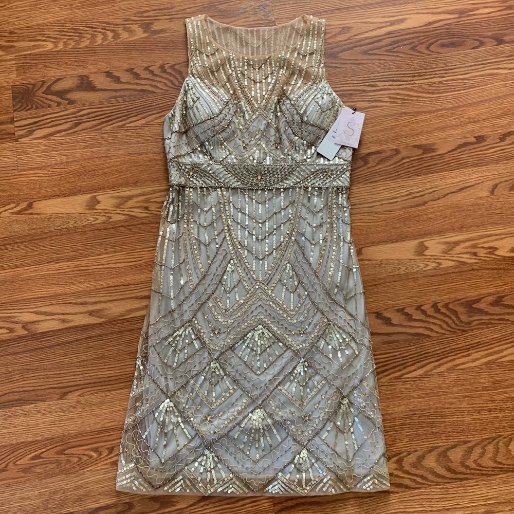 SUE WONG 4 Champagne Silver Sequin embellished beaded Cocktail formal dr… - Picture 3 of 17